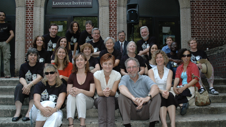 Members of the Language Institute gather after a meeting